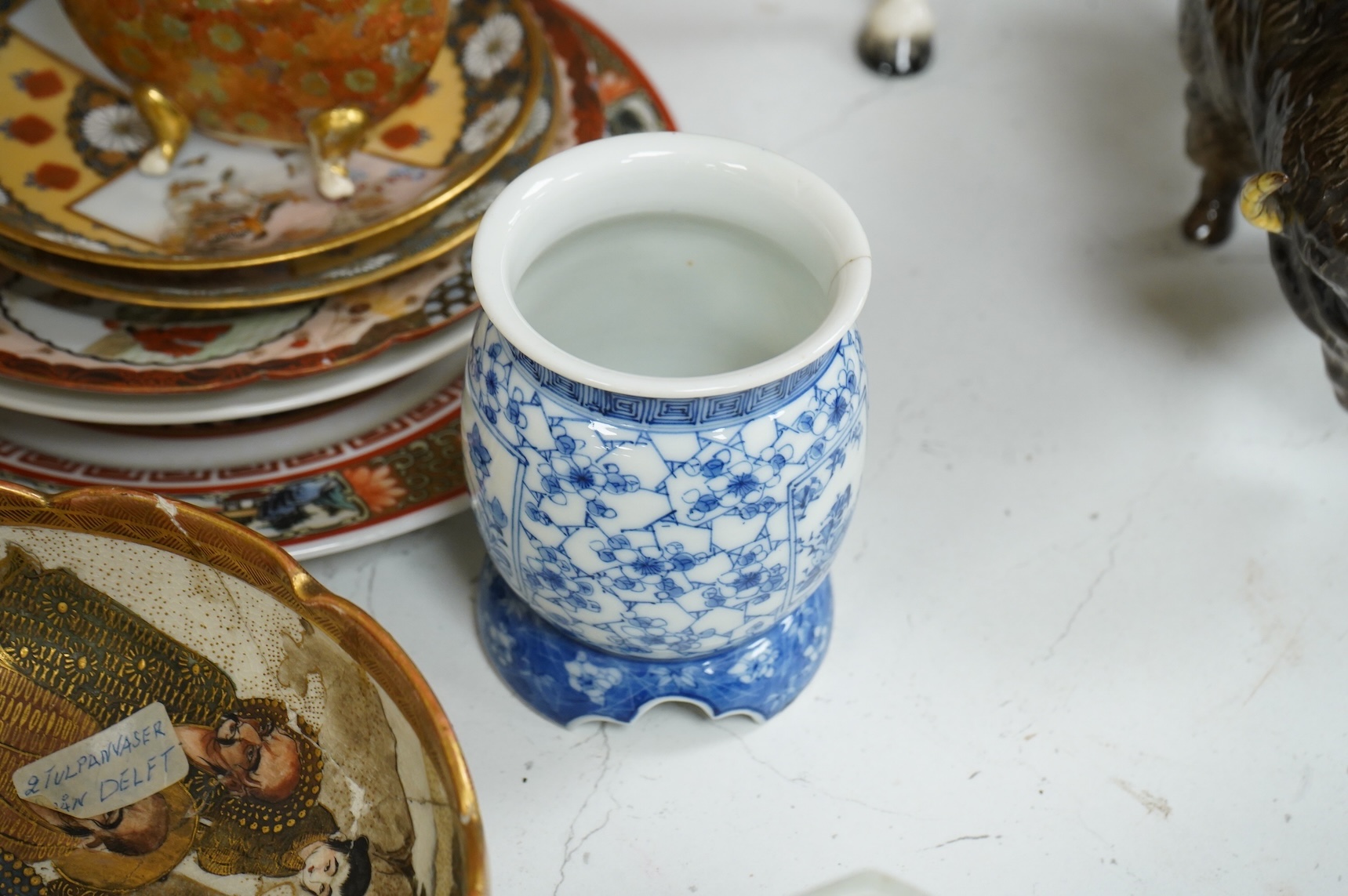 Mixed Japanese and Chinese bowls, vases and plates, largest 18cm diameter